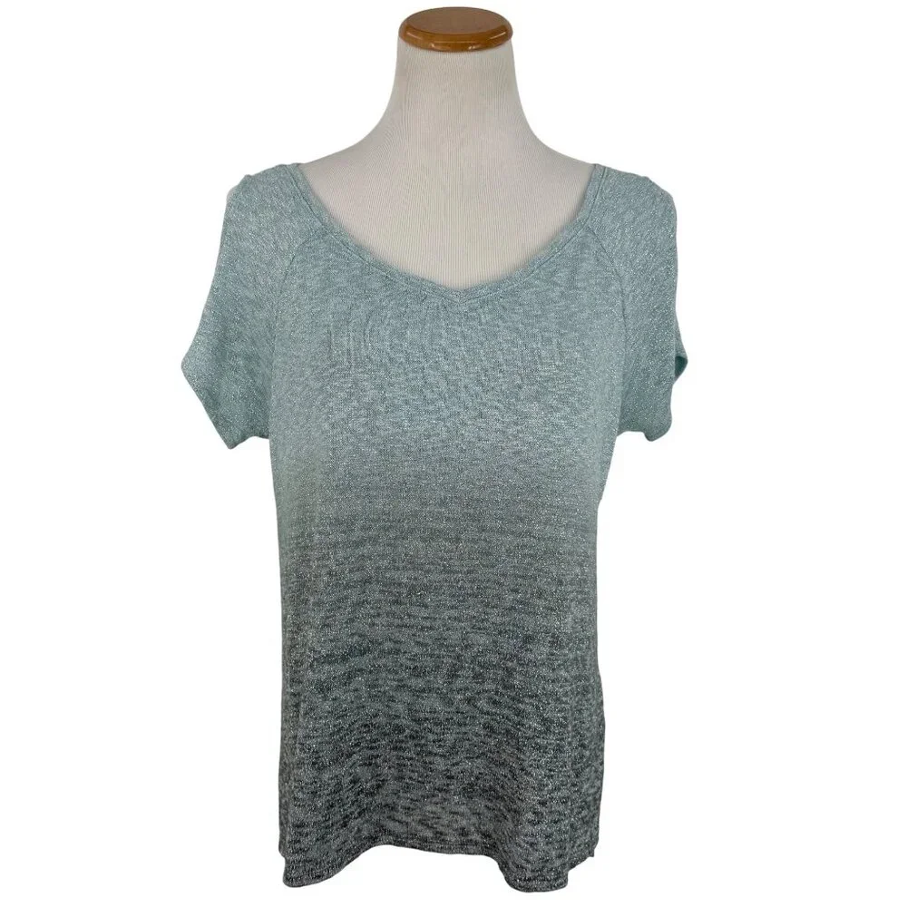 Juicy Couture Blue & Silver Metallic Ombre Cold Shoulder Knit Top Glam Croquette - Picture 1 of 13